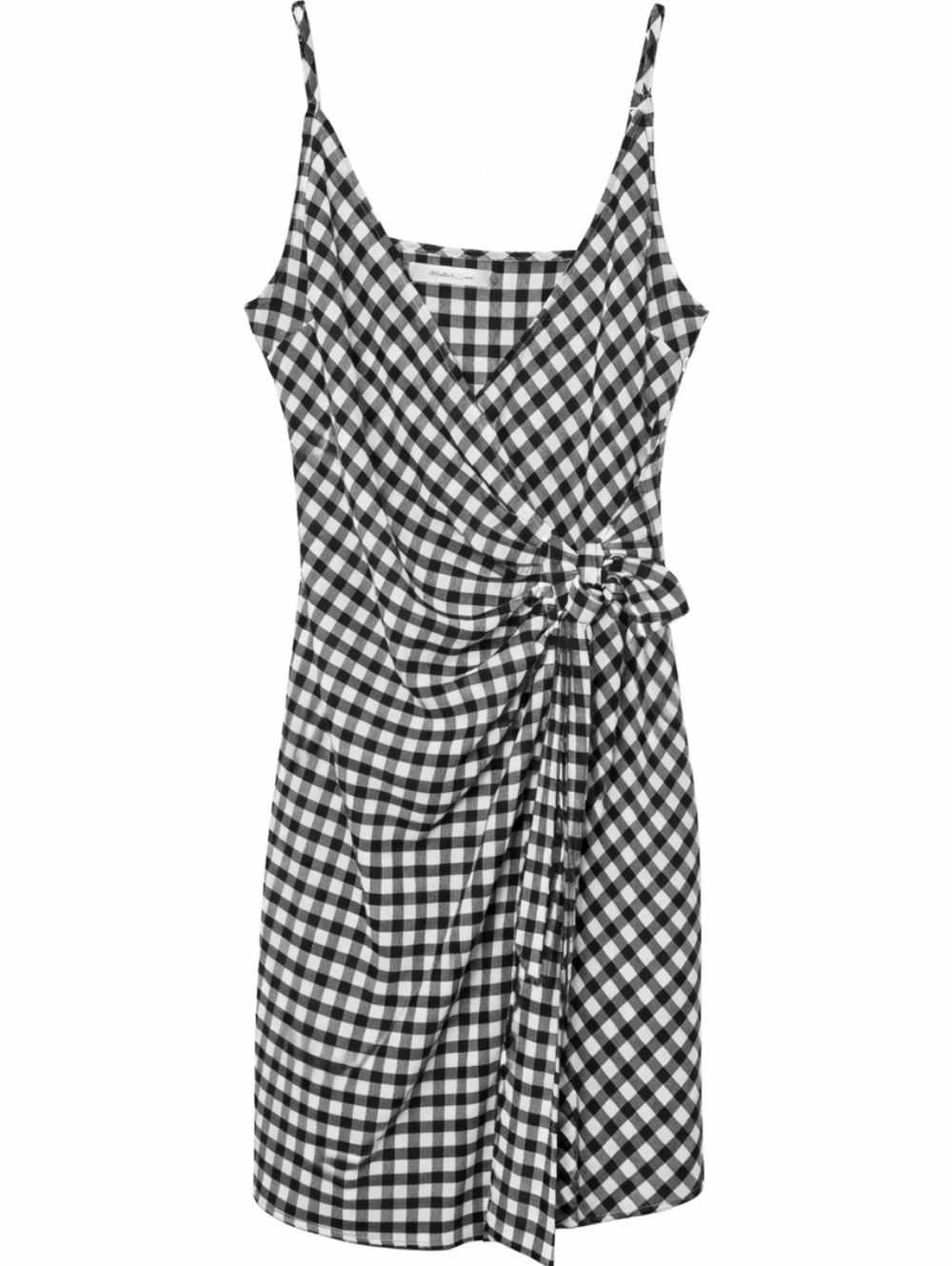 Mustard Seed Gingham Wrap Mini Dress Small Black White Tie Waist Adjustable